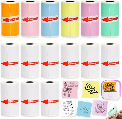 Vista 11 de 15 Rollos de 53x28mm Papel Adhesivo Térmico Blanco para Impresoras Mini Phomemo T02/M02/M02S/PRO, Papel Adhesivo Mini de 3.75m para Impresora Mini