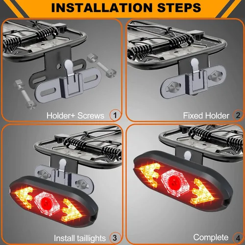 Vista 8 de Luz trasera de bicicleta recargable por USB, luces de giro para bicicleta, luz trasera impermeable de advertencia de seguridad con 2 tipos
