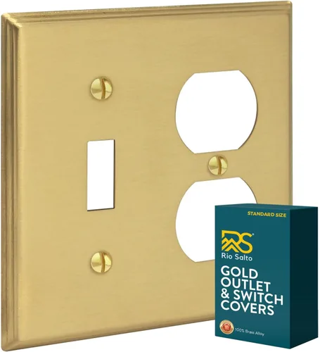 Vista 32 de Rio Salto BRASS Deco Collection - Placa de pared ciega de metal dorado de tamaño estándar, cubierta de salida resistente a la corrosión