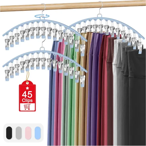Vista 8 de Paquete de 3 organizadores de leggings para colgar en el armario, perchas para pantalones con clips con capacidad para 45 leggings, pantalones