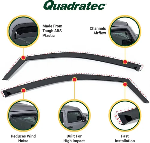Vista 4 de Quadratec Viseras tintadas para ventana, solo delanteras, se adapta a Jeep Wrangler JL y Gladiator JT 2018-2023, tinte negro ahumado, mantiene fuera