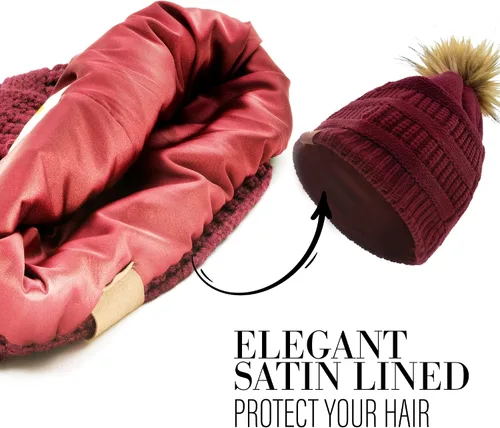 Vista 6 de Beautifully Warm - Gorro de invierno para cabello rizado con forro de satén para mujer borgoña (002-Burgundy)
