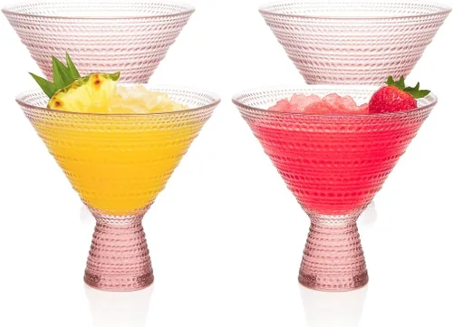 Vista 7 de LEMONSODA Hobnail Copas de Martini Rosa/Transparente Copas de Cóctel Vintage (9oz) para Martini, Cóctel, Margarita, Cosmopolitan, Manhattan