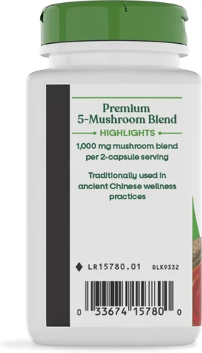 Vista 11 de Nature's Way Mezcla de 5 hongos, con melena de león, shiitake, reishi, maitake, hongo chaga, 60 cápsulas veganas