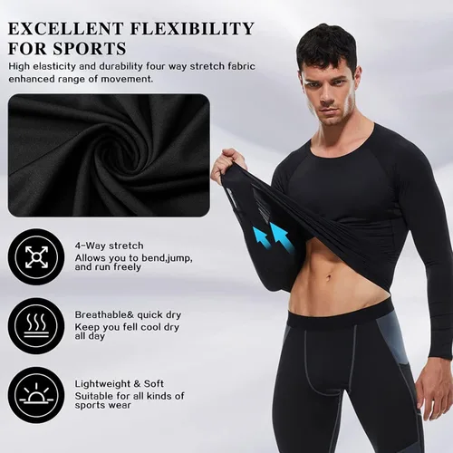 Vista 4 de SPVISE Paquete de 1 o 3 camisetas de compresión para hombre, de manga larga, para entrenamiento, gimnasio, correr, ropa interior deportiva fresca