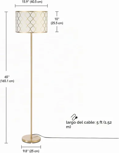 Vista 9 de GLOBE Electric 65787 Kinsley - Lámpara de pie de 65 pulgadas, latón mate, malla metálica sobre pantalla de algodón