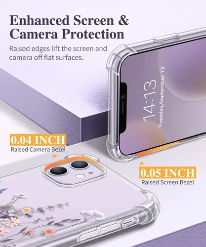 Vista 5 de GVIEWIN - Funda para iPhone 11 con protector de pantalla + protector de lente de cámara, cubierta protectora transparente suave de poliuretano