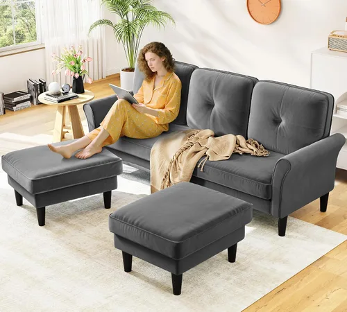 Vista 16 de Sofá biplaza de 69 pulgadas, sofás pequeños de terciopelo para espacios pequeños, sofás de dos plazas con 2 almohadas, sofás de dos plazas