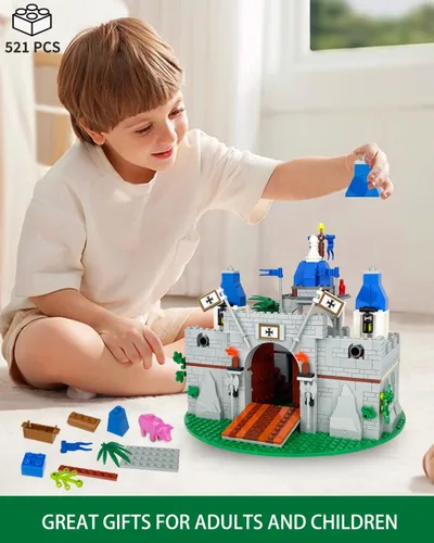 Vista 4 de Juego de bloques de construcción del castillo medieval de caballero - Viene con 12 figuras de caballeros, compatible con juguetes Lego Medieval Town
