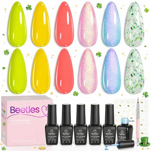 Vista 30 de Beetles - Juego de esmaltes de gel blanco y negro, 6 colores plateados, ojo de gato, purpurina brillante con imán, arte de uñas UV LED, hogar, salón