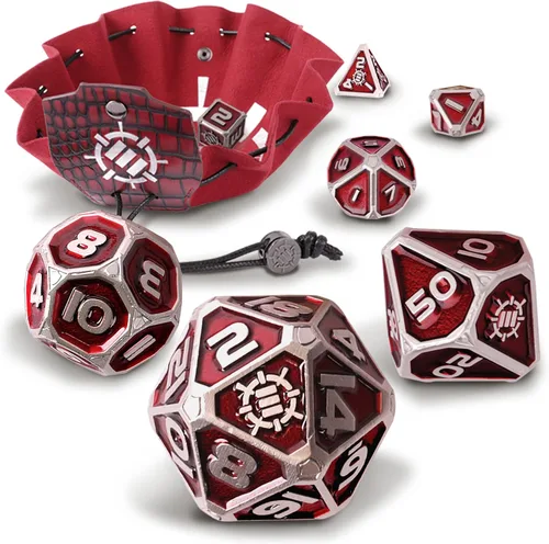 Vista 10 de ENHANCE DND - Juego de dados de metal, 7 dados poliédricos con estuche de almacenamiento y bolsa con cordón, juego de metal sólido para Calabozos