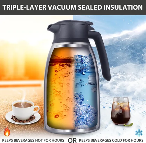 Vista 6 de Heritage66 Jarra térmica de café de 2L con cepillo de limpieza, servidor de acero inoxidable aislado al vacío de triple pared, mantiene las bebidas