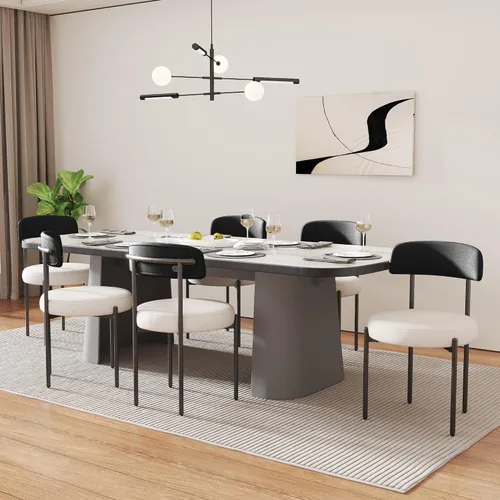 Vista 10 de COCO DESIGN Juego de 2 sillas de comedor negras, modernas y cómodas sillas de comedor Boucle con respaldo curvo, silla de comedor tapizada de sherpa