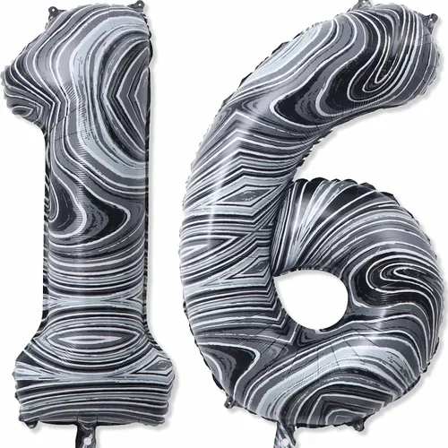 Vista 12 de Globos gigantes de papel de aluminio de mármol negro de 40 pulgadas, globos gigantes de helio número 10 para niños y niñas, decoraciones