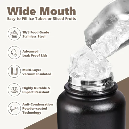Vista 5 de Insulated Water Bottle with Lid & Boot & Stickers, 32 oz Negro