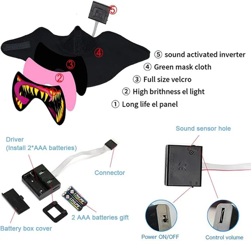 Vista 2 de Mascarillas LED de música activadas por voz para cosplay máscara de luz para mujer hombre Gigts máscara de cara bandana cálida