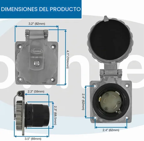 Vista 3 de Conntek Entrada de alimentación marina RV de 30 amperios y 125 voltios, acero inoxidable