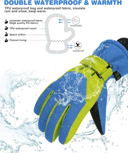 Vista 3 de ThxToms Guantes de invierno para niños, impermeables, guantes de nieve para niños y niñas, clima frío, deportes al aire libre, snowboard, bicicleta
