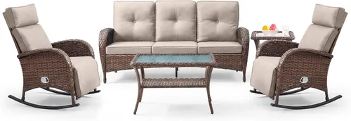 Vista 18 de Belord Zero Gravity - Silla reclinable giratoria para patio, silla de mimbre para exteriores con respaldo ajustable y reposapiés, sillas mecedoras