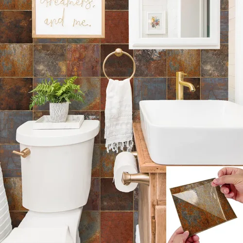 Vista 51 de Alwayspon Vinilo adhesivo efecto piedra, pegatinas para azulejos de pared autoadhesivas, protector antisalpicaduras para cocina y baño, T026