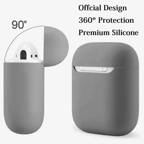 Vista 2 de Funda de silicona protectora completa compatible con Airpods 1 y 2, sin accesorios de cubierta de llavero, soportes visibles LED frontales (gris)
