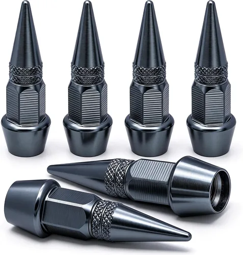 Vista 54 de 4 piezas de tapas de válvula de neumático con estilo púas, cubiertas de válvula de neumático universales de aleación de aluminio a prueba de polvo