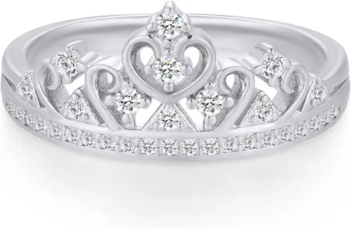 Vista 2 de AFFY Princess Crown Promise Ring for Women In Sterling Silver Oro Blanco