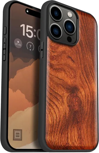 Vista 10 de Carveit - Funda de madera para iPhone 15 Pro Max, la clásica bandera americana, color cereza Magnetic iPhone 15 Pro Max Case Compatible with