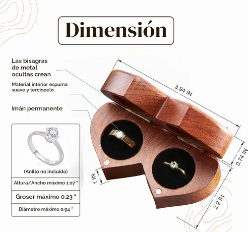 Vista 5 de Handicraftviet Caja para anillos Mr and Mrs – Caja de anillo hecha a mano con forma de corazón para ceremonia de boda, soporte para anillo de boda