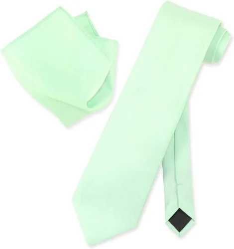 Vista 24 de Vesuvio Napoli Solid Color NeckTie & Handkerchief Pocket Square Men's Neck Tie Hanky Set Verde Aqua