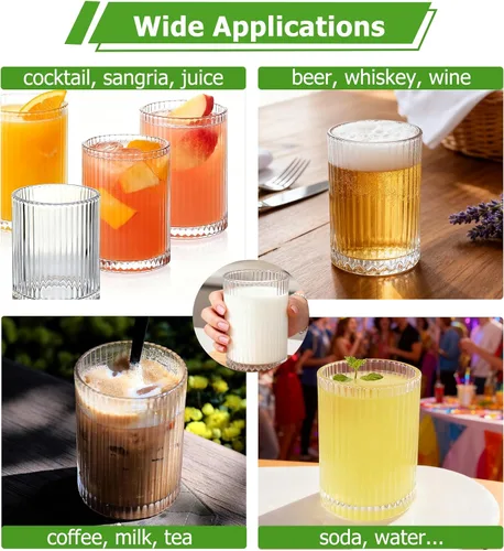Vista 8 de Paquete de 4 vasos de bebida vintage, juego de vasos de cóctel de 9 onzas, vasos de jugo para whisky, refrescos, leche, café