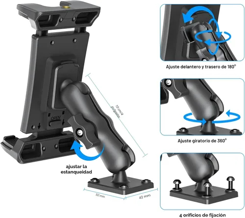 Vista 7 de OHLPRO Soporte de aluminio para tablet de 4 pulgadas para camión, base de taladro resistente, compatible con iPad Samsung Tab de 5 a 13 pulgadas