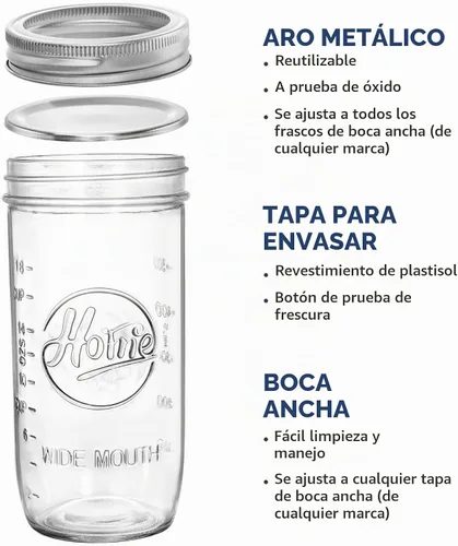 Vista 3 de Tebery Paquete de 6 tarros de vidrio de boca ancha para el hogar con tapas herméticas y bandas, tarros de vidrio de conservas de 24 onzas