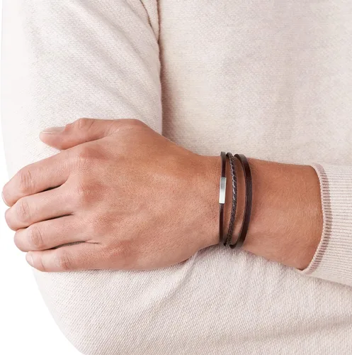 Vista 4 de Fossil Men's Leather Bracelet, Color Brown (Model JF03323040)