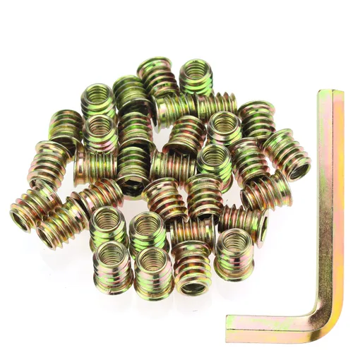 Vista 34 de Juego de 142 piezas: Insertos roscados de 1/4"-20 (10mm, 15mm, 20mm, 25mm), tuercas e insertos de madera para tornillos de muebles de madera, azul
