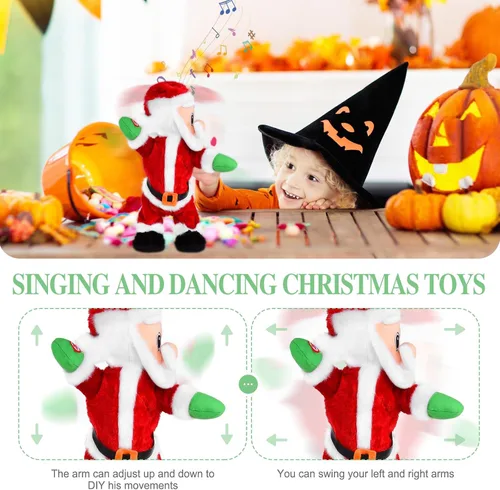 Vista 4 de Gfilay Twerking Santa - Juguete de peluche animado de Navidad bailarín para adultos y niños, divertido Papá Noel cantante, ideal para intercambio