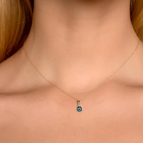 Vista 2 de PORI JEWELERS Collar con colgante de ojo turco de oro macizo de 14 quilates, con cadena de 14 quilates de 0.030 in, 16 pulgadas, Metal, No es una