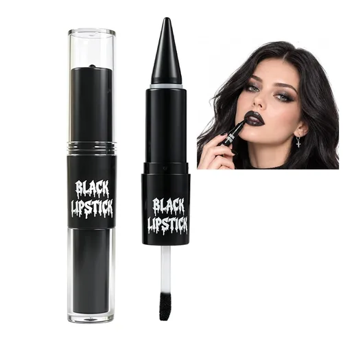 Vista 9 de Lápiz labial negro 2 en 1 para maquillaje de Halloween, brillo de labios 01#