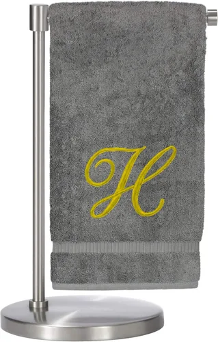 Vista 45 de Script R - Toalla de baño con monograma, regalo personalizado, 27 x 54 pulgadas, juego de 1 toalla bordada con texto dorado, 100% algodón turco Navy