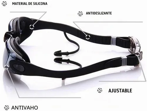 Vista 3 de Gafas de natación impermeables y juego de gorras 4 en 1, lentes de protección UV 400 transparentes antivaho Negro-1