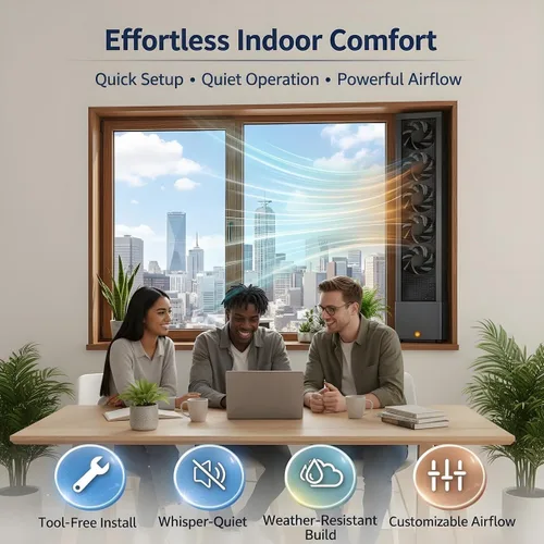 Vista 3 de Ventilador de escape vertical para ventanas corredizas, ventilador retráctil reversible de flujo de aire para ventana del hogar con control de Negro