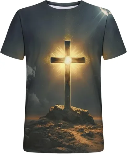 Vista 3 de Camiseta de manga corta con estampado 3D de Jesús Cruz de Jesús para hombre, camisetas gráficas divertidas, camisetas cristianas religiosas