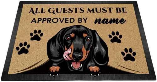Vista 19 de Tapete personalizado con nombre de perro que mira al perro Cocker Spaniel, todos los invitados deben ser aprobados por alfombras para decoración