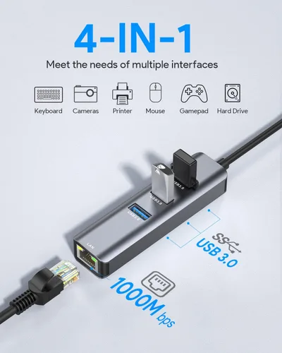 Vista 2 de Adaptador USB C a Ethernet, adaptador de red LAN Gigabit Ethernet Ethernet Vilcome RJ45 a USB C, Thunderbolt 3/Tipo-C, compatible con MacBook Pro
