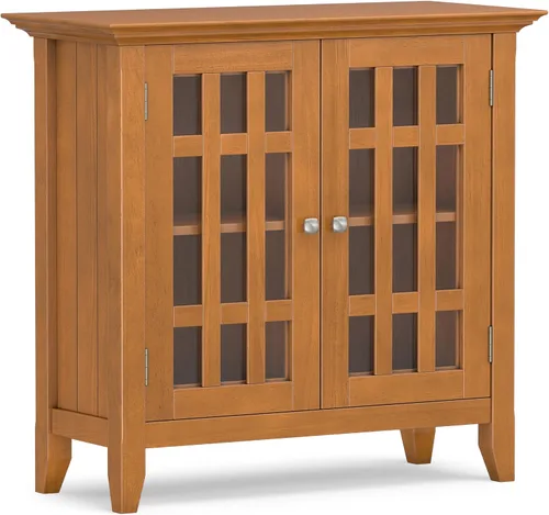 Vista 18 de SIMPLIHOME Bedford - Aparador de madera maciza de 62 pulgadas de ancho en marrón moreno Aparador de buffet de transición con puertas de vidrio