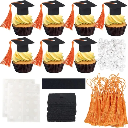 Vista 51 de 24 piezas 2026 temáticas de graduación 2026 decoraciones para cupcakes con purpurina clase de 2026 Diploma Congrats 2026 Tapa de graduación