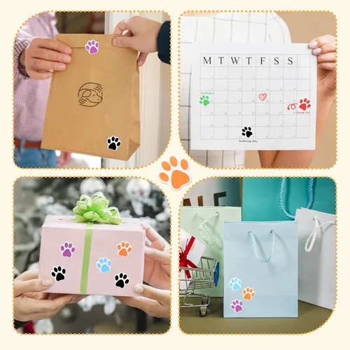 Vista 7 de 500 calcomanías coloridas con estampado de patas, calcomanías autoadhesivas de pata de perro de 1 pulgada 6 Colors for Kids Crafts, Student