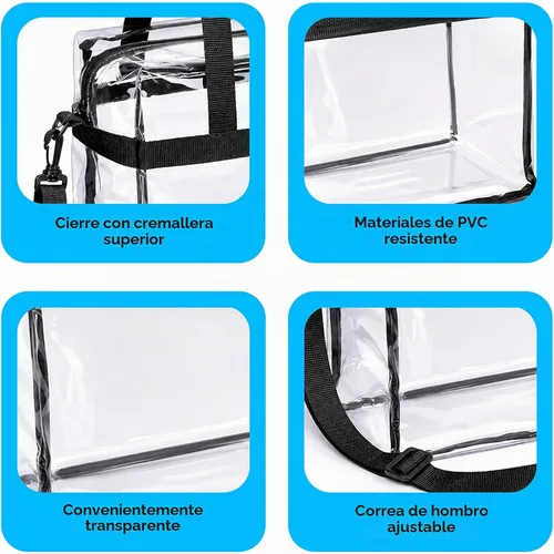 Vista 5 de Handy Laundry Bolsa transparente de 12 x 6 x 12 pulgadas, aprobada para estadios, con cierre superior y correas para el hombro, para trabajo Negro