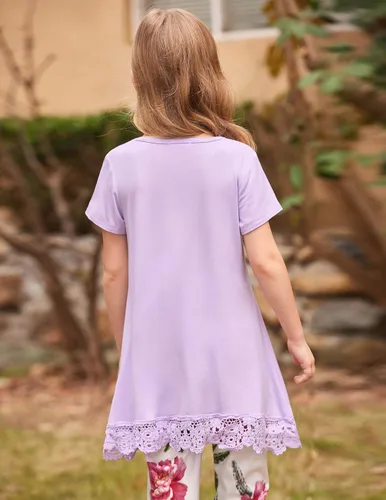 Vista 4 de Arshiner Blusa larga para niñas, estilo casual, básica, holgada, suave, con vuelo, para niñas