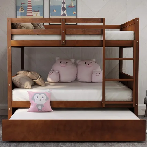 Vista 8 de Litera matrimonial sobre matrimonial con nido, 725 libras, resistente plataforma de tamaño matrimonial, cama de madera de pino con cabecero, tabla